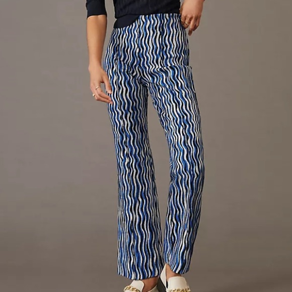 Maeve Anthropologie MP Blue Stripe High Rise The Margot Kick Flare Cropped Pants